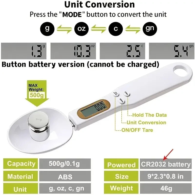 Mini Báscula Cuchara Digital de Precisión LCD 0,1g-500g para Cocina y Repostería